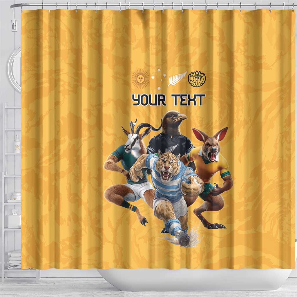 Custom Rugby Southern Hemisphere Shower Curtain Argentina AUNZ South Africa Mascot Gold - Polynesian Pride
