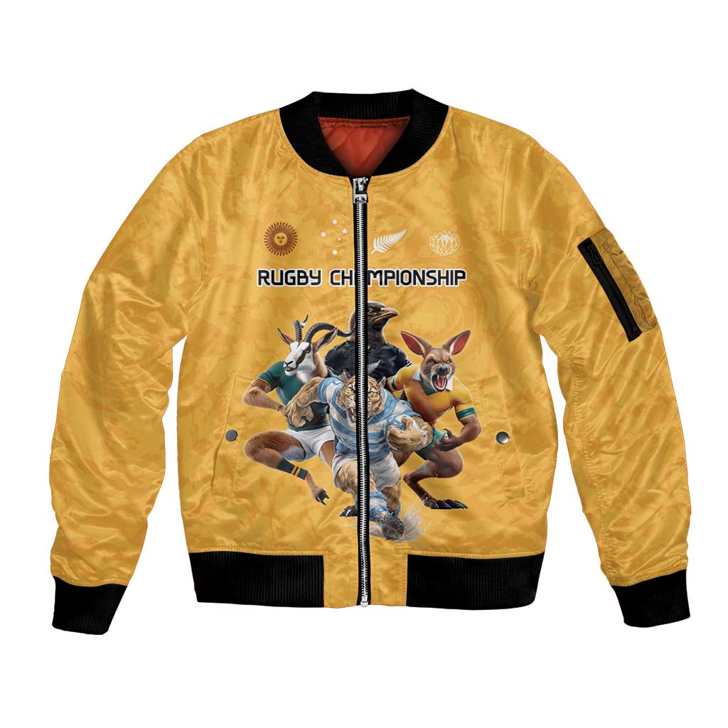 Custom Rugby Southern Hemisphere Sleeve Zip Bomber Jacket Argentina AUNZ South Africa Mascot Gold - Polynesian Pride