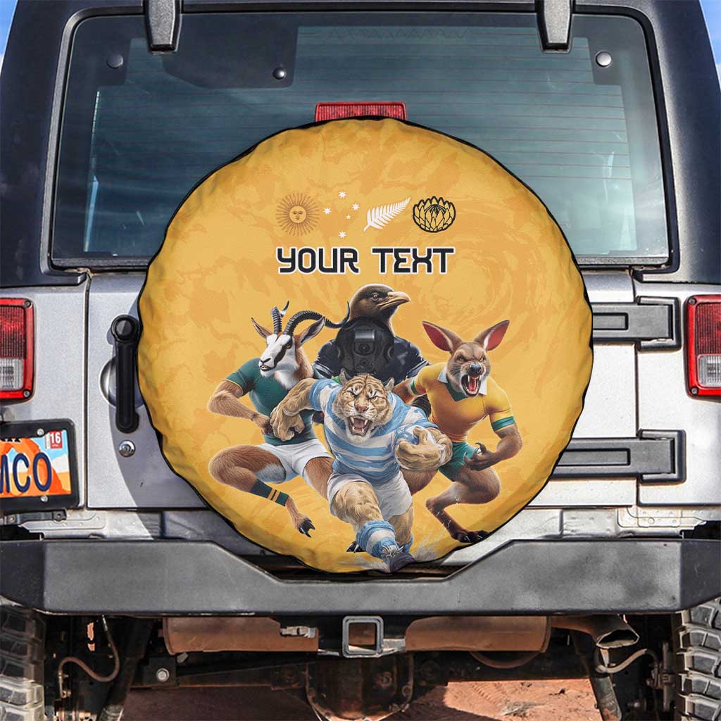 Custom Rugby Southern Hemisphere Spare Tire Cover Argentina AUNZ South Africa Mascot Gold - Polynesian Pride