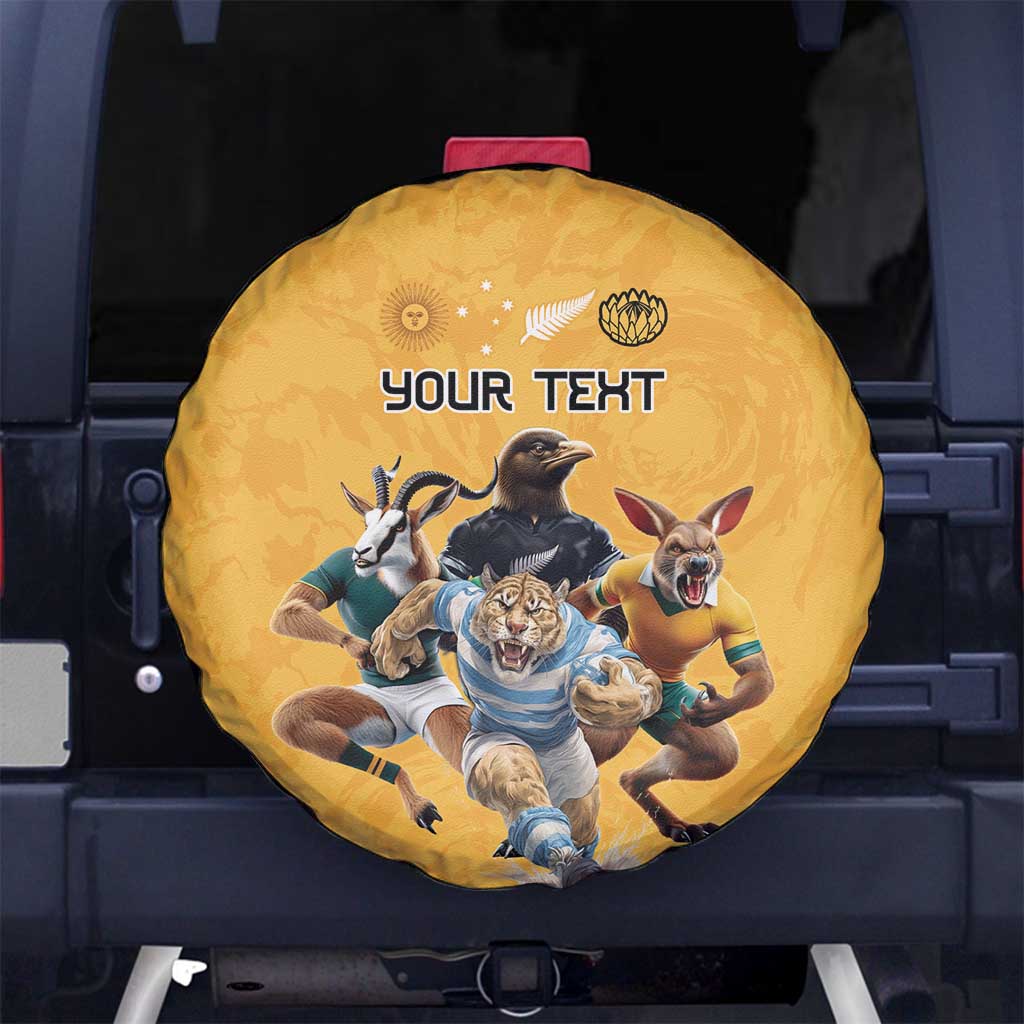 Custom Rugby Southern Hemisphere Spare Tire Cover Argentina AUNZ South Africa Mascot Gold - Polynesian Pride
