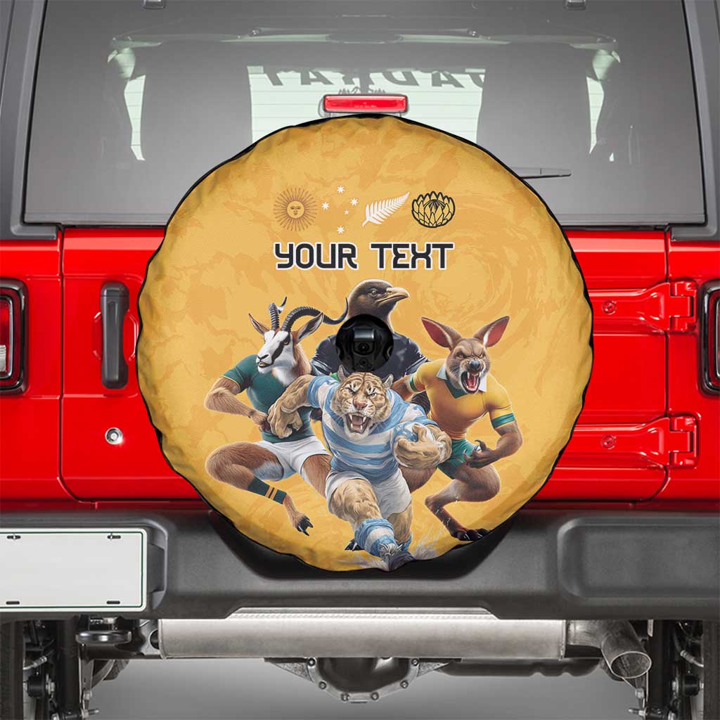 Custom Rugby Southern Hemisphere Spare Tire Cover Argentina AUNZ South Africa Mascot Gold - Polynesian Pride