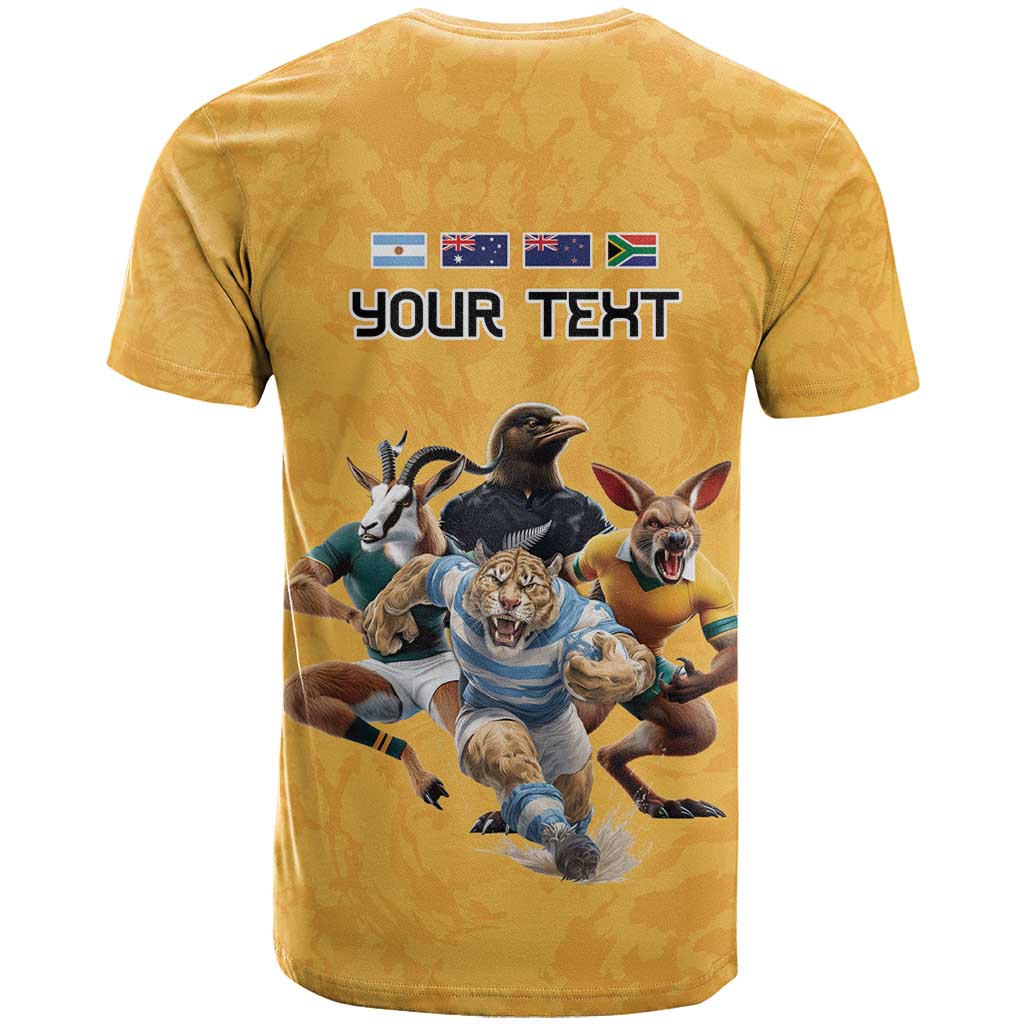 Custom Rugby Southern Hemisphere T Shirt Argentina AUNZ South Africa Mascot Gold - Polynesian Pride