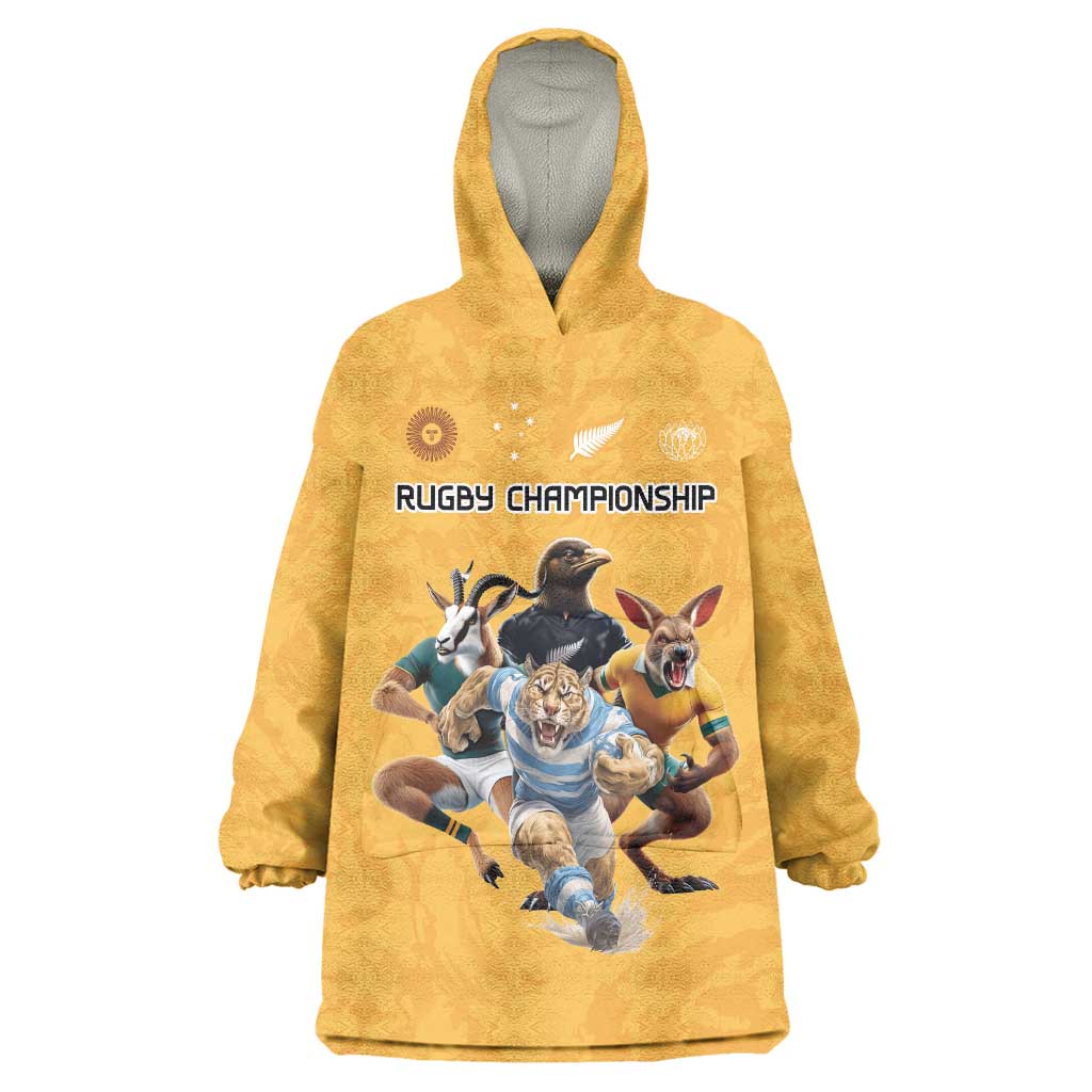 Custom Rugby Southern Hemisphere Wearable Blanket Hoodie Argentina AUNZ South Africa Mascot Gold - Polynesian Pride