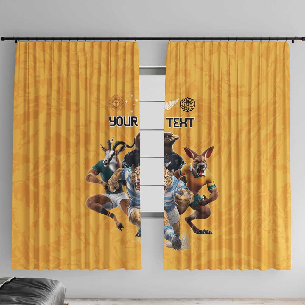 Custom Rugby Southern Hemisphere Window Curtain Argentina AUNZ South Africa Mascot Gold LT9 With Hooks Gold - Polynesian Pride