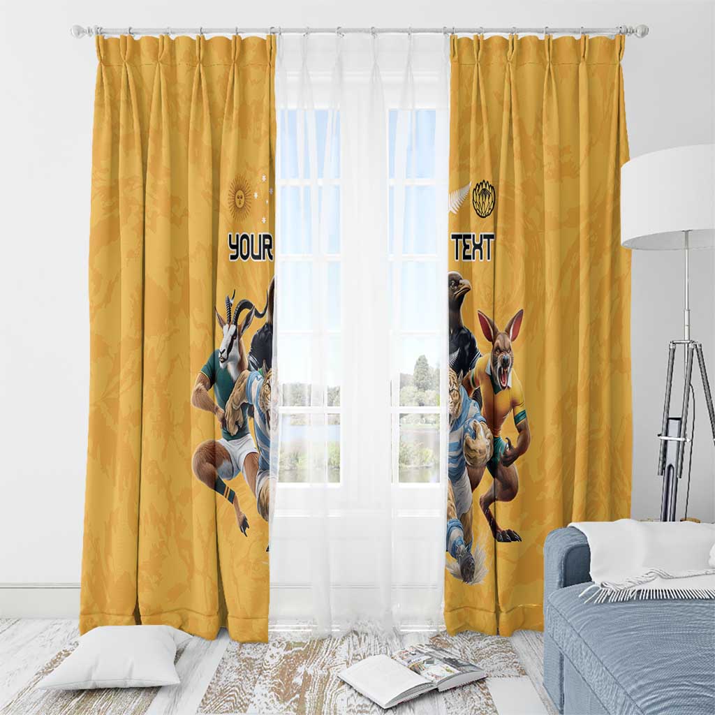 Custom Rugby Southern Hemisphere Window Curtain Argentina AUNZ South Africa Mascot Gold LT9 - Polynesian Pride