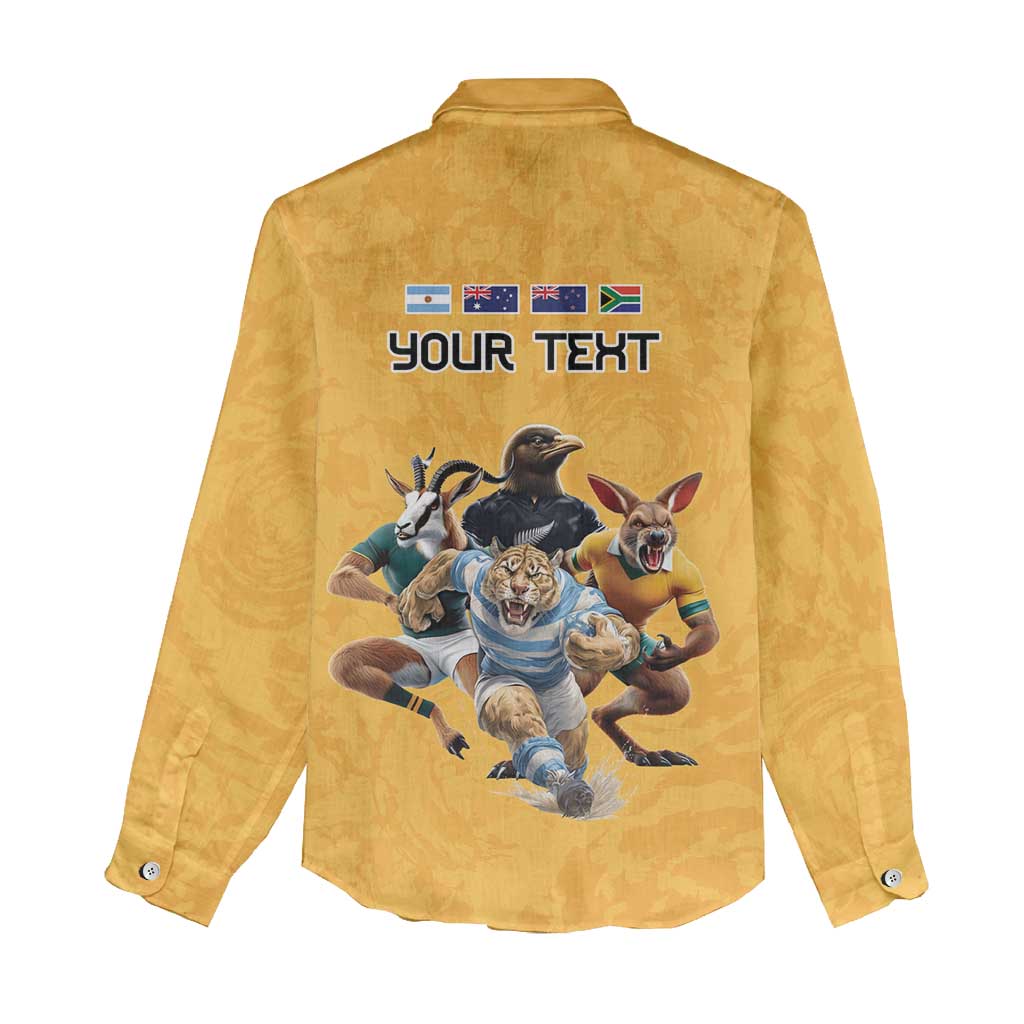 Custom Rugby Southern Hemisphere Women Casual Shirt Argentina AUNZ South Africa Mascot Gold - Polynesian Pride