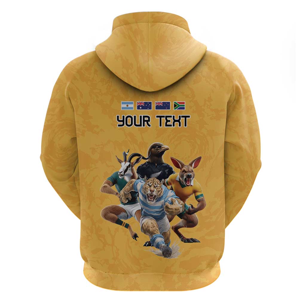 Custom Rugby Southern Hemisphere Zip Hoodie Argentina AUNZ South Africa Mascot Gold LT9 - Polynesian Pride