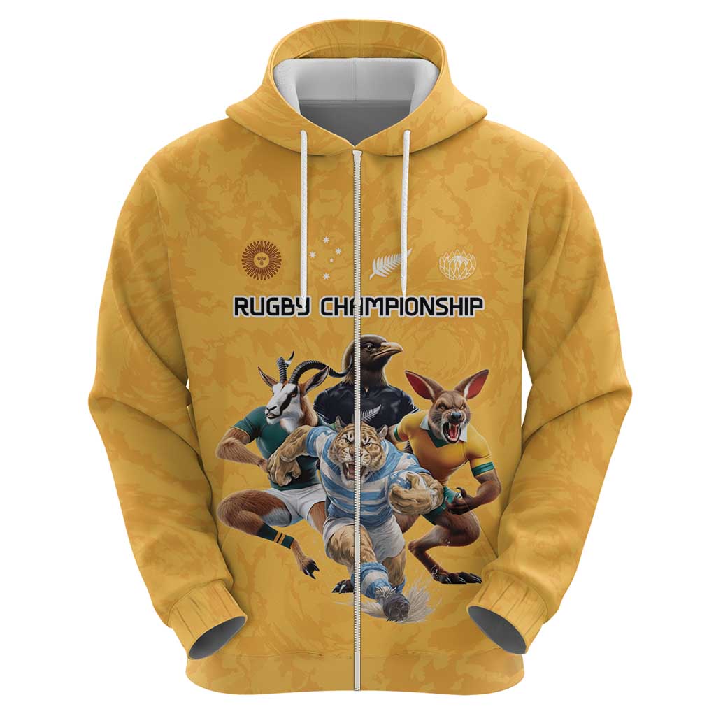 Custom Rugby Southern Hemisphere Zip Hoodie Argentina AUNZ South Africa Mascot Gold LT9 - Polynesian Pride
