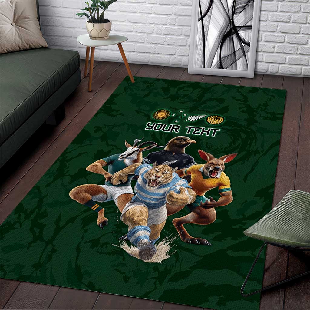 Custom Rugby Southern Hemisphere Area Rug Argentina AUNZ South Africa Mascot Green LT9 Green - Polynesian Pride