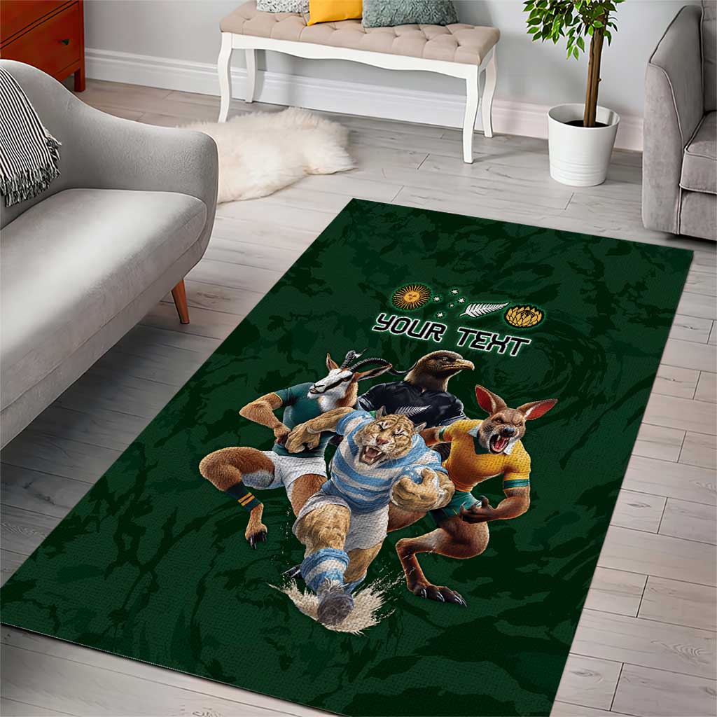 Custom Rugby Southern Hemisphere Area Rug Argentina AUNZ South Africa Mascot Green LT9 - Polynesian Pride