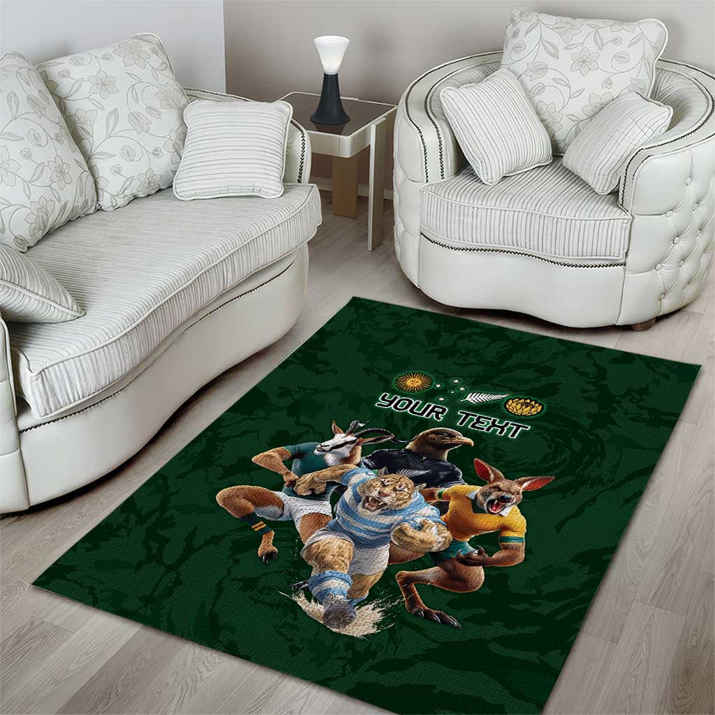Custom Rugby Southern Hemisphere Area Rug Argentina AUNZ South Africa Mascot Green LT9 - Polynesian Pride