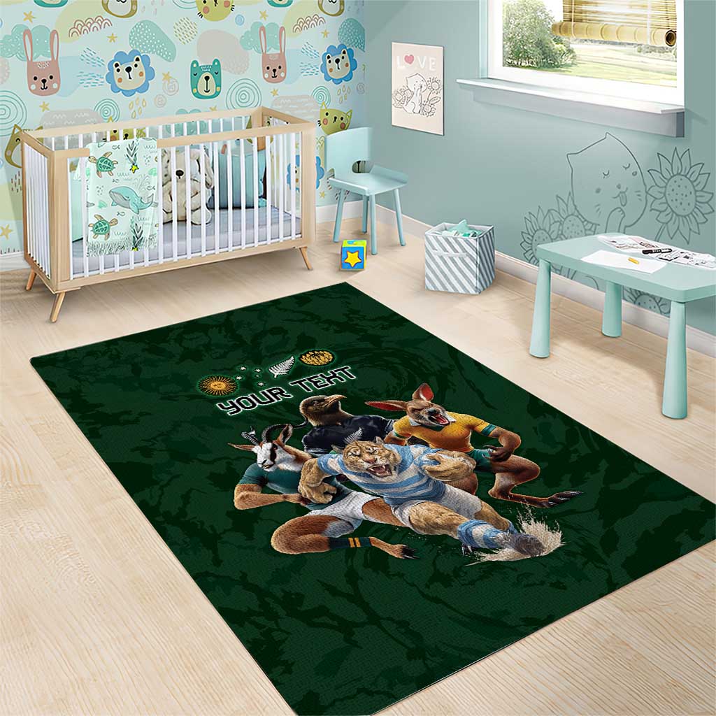 Custom Rugby Southern Hemisphere Area Rug Argentina AUNZ South Africa Mascot Green LT9 - Polynesian Pride