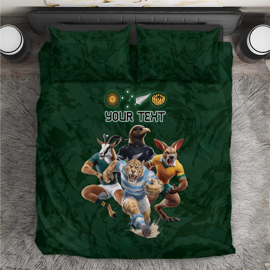 Custom Rugby Southern Hemisphere Bedding Set Argentina AUNZ South Africa Mascot Green - Polynesian Pride