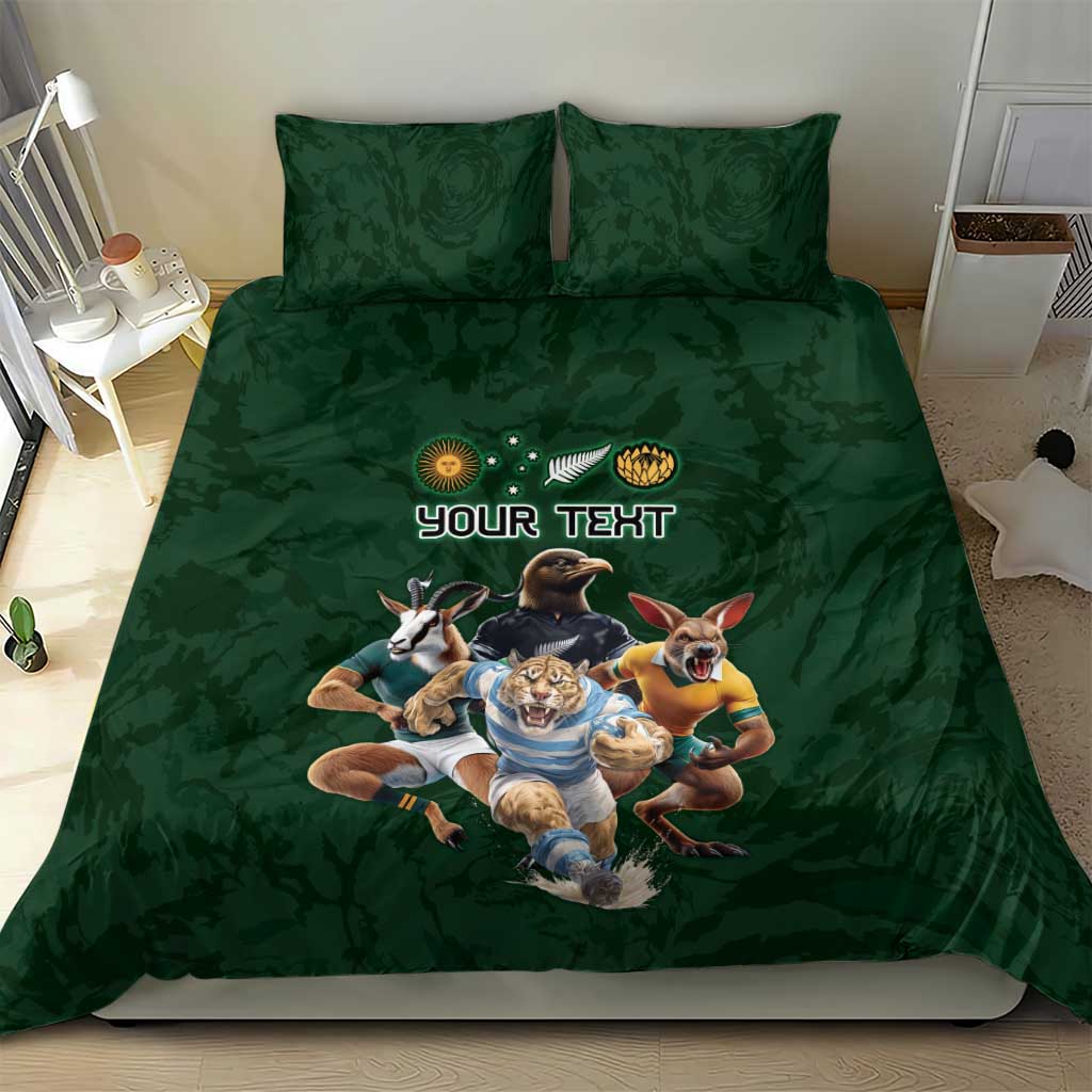 Custom Rugby Southern Hemisphere Bedding Set Argentina AUNZ South Africa Mascot Green - Polynesian Pride