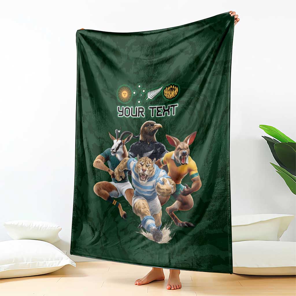 Custom Rugby Southern Hemisphere Blanket Argentina AUNZ South Africa Mascot Green - Polynesian Pride