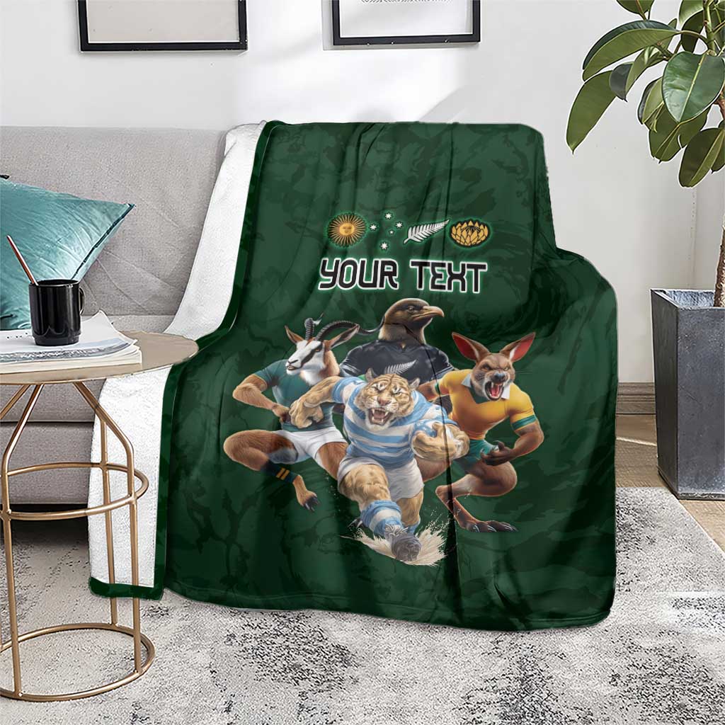 Custom Rugby Southern Hemisphere Blanket Argentina AUNZ South Africa Mascot Green - Polynesian Pride