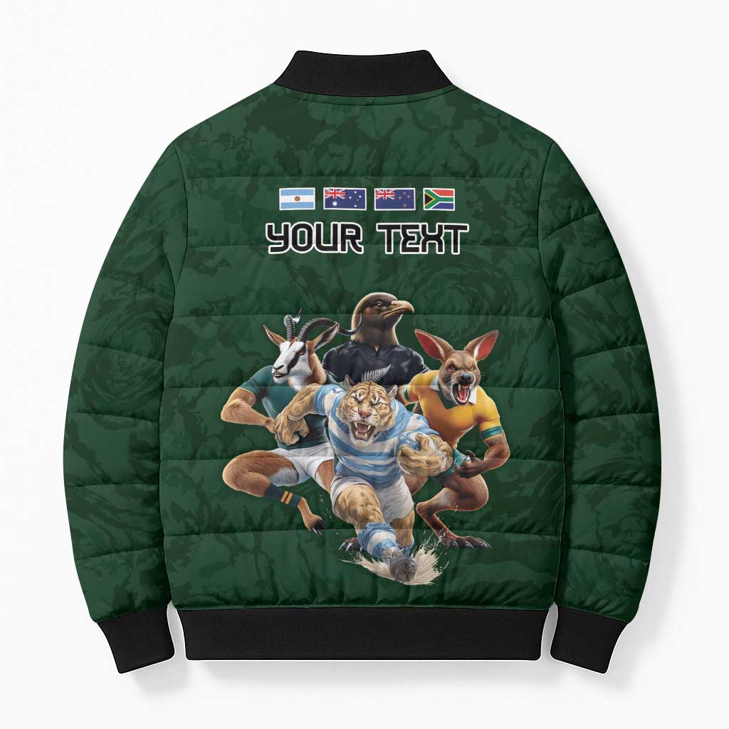 Custom Rugby Southern Hemisphere Bomber Puffer Jacket Argentina AUNZ South Africa Mascot Green - Polynesian Pride