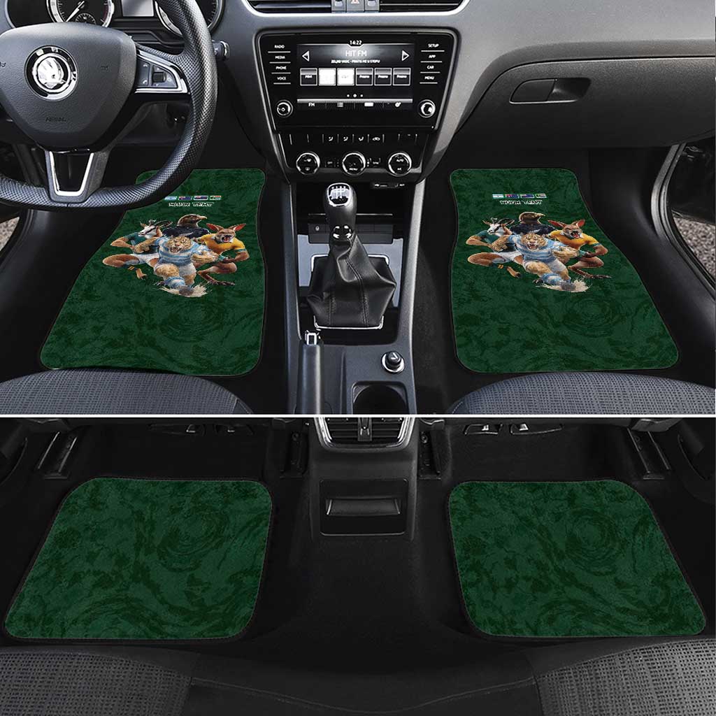Custom Rugby Southern Hemisphere Car Mats Argentina AUNZ South Africa Mascot Green LT9 Set 4pcs Green - Polynesian Pride