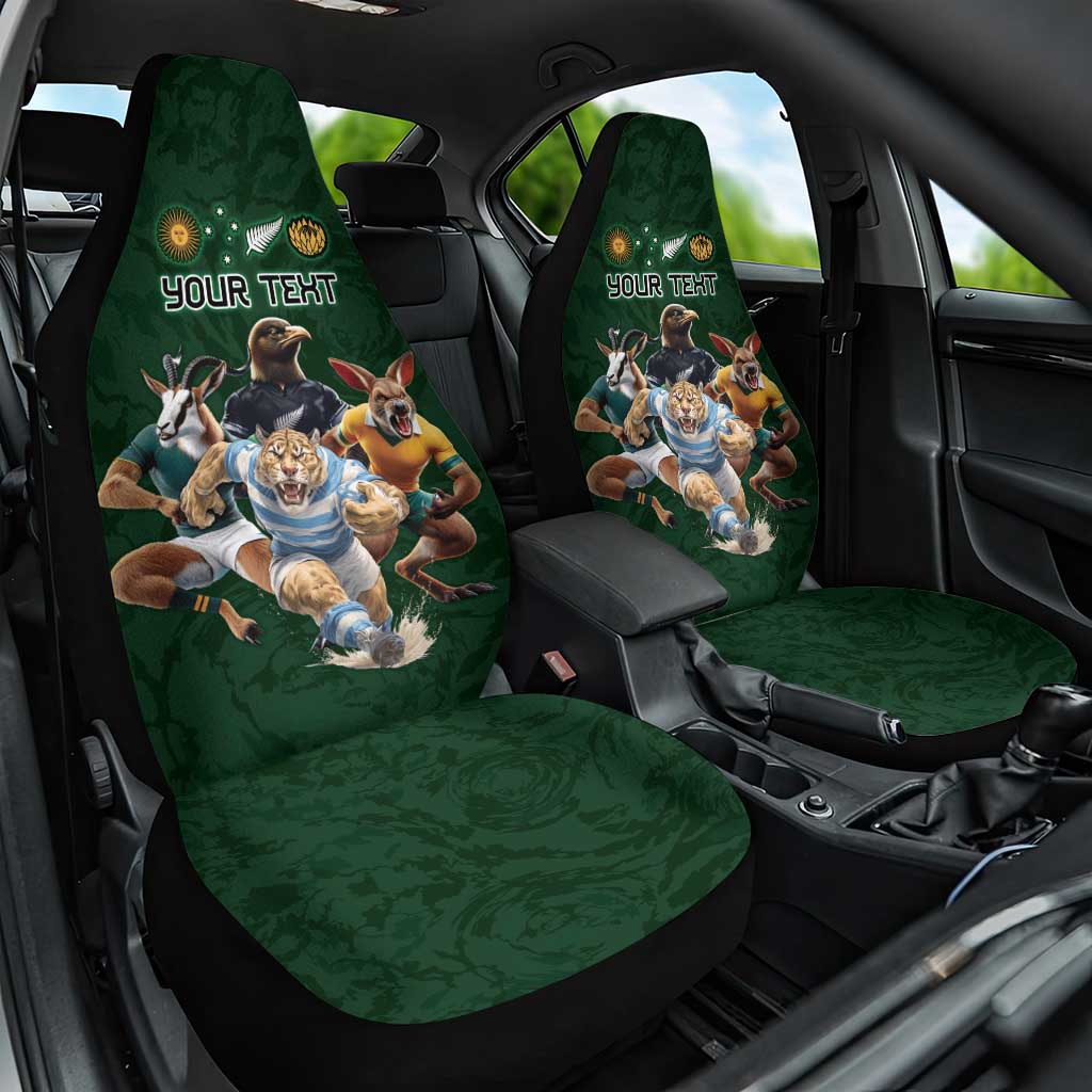Custom Rugby Southern Hemisphere Car Seat Cover Argentina AUNZ South Africa Mascot Green LT9 One Size Green - Polynesian Pride
