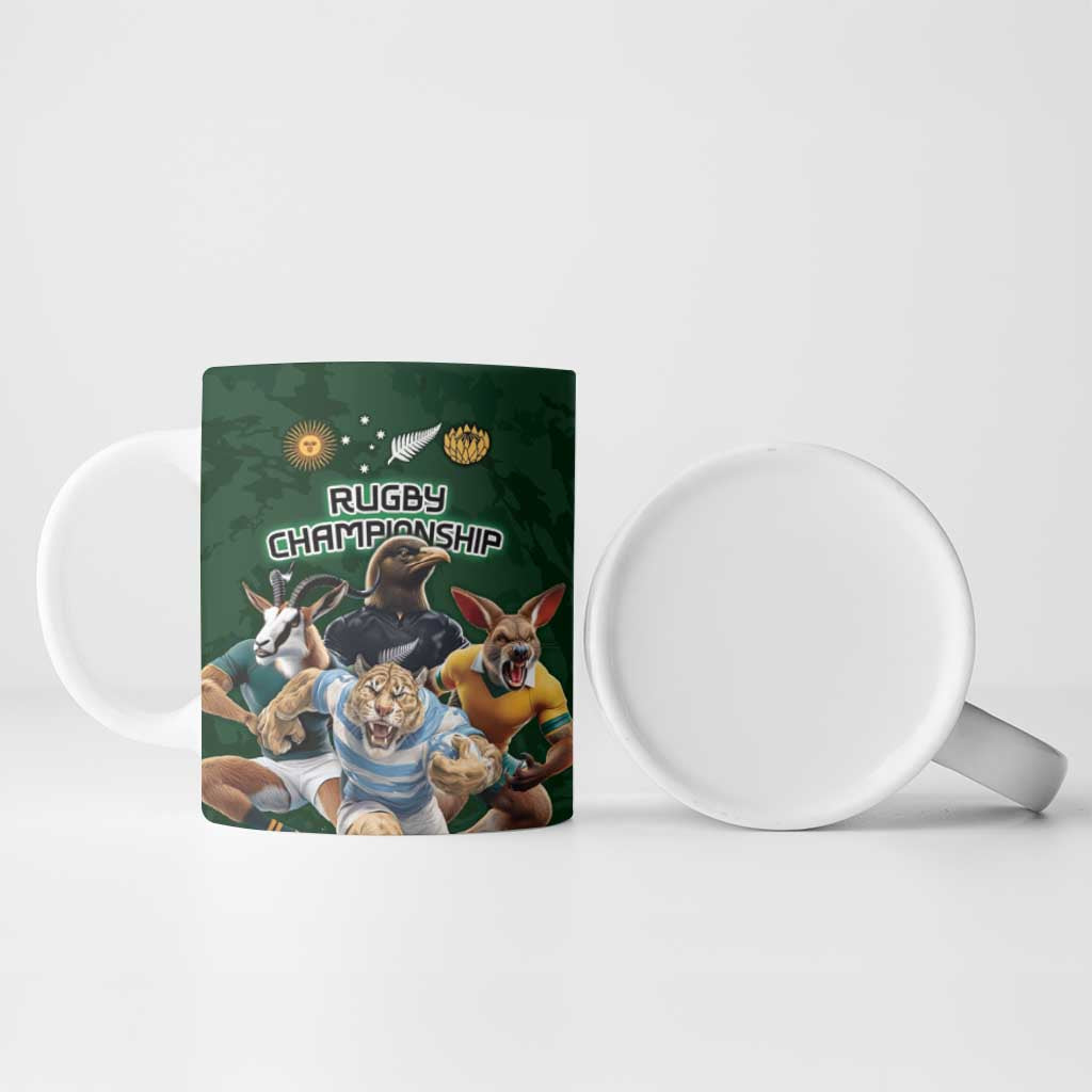 Custom Rugby Southern Hemisphere Ceramic Mug Argentina AUNZ South Africa Mascot Green - Polynesian Pride