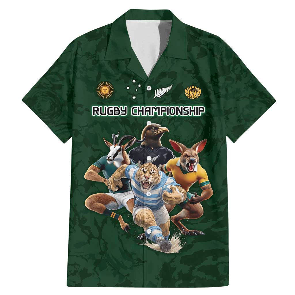 Custom Rugby Southern Hemisphere Family Matching Mermaid Dress and Hawaiian Shirt Argentina AUNZ South Africa Mascot Green - Polynesian Pride