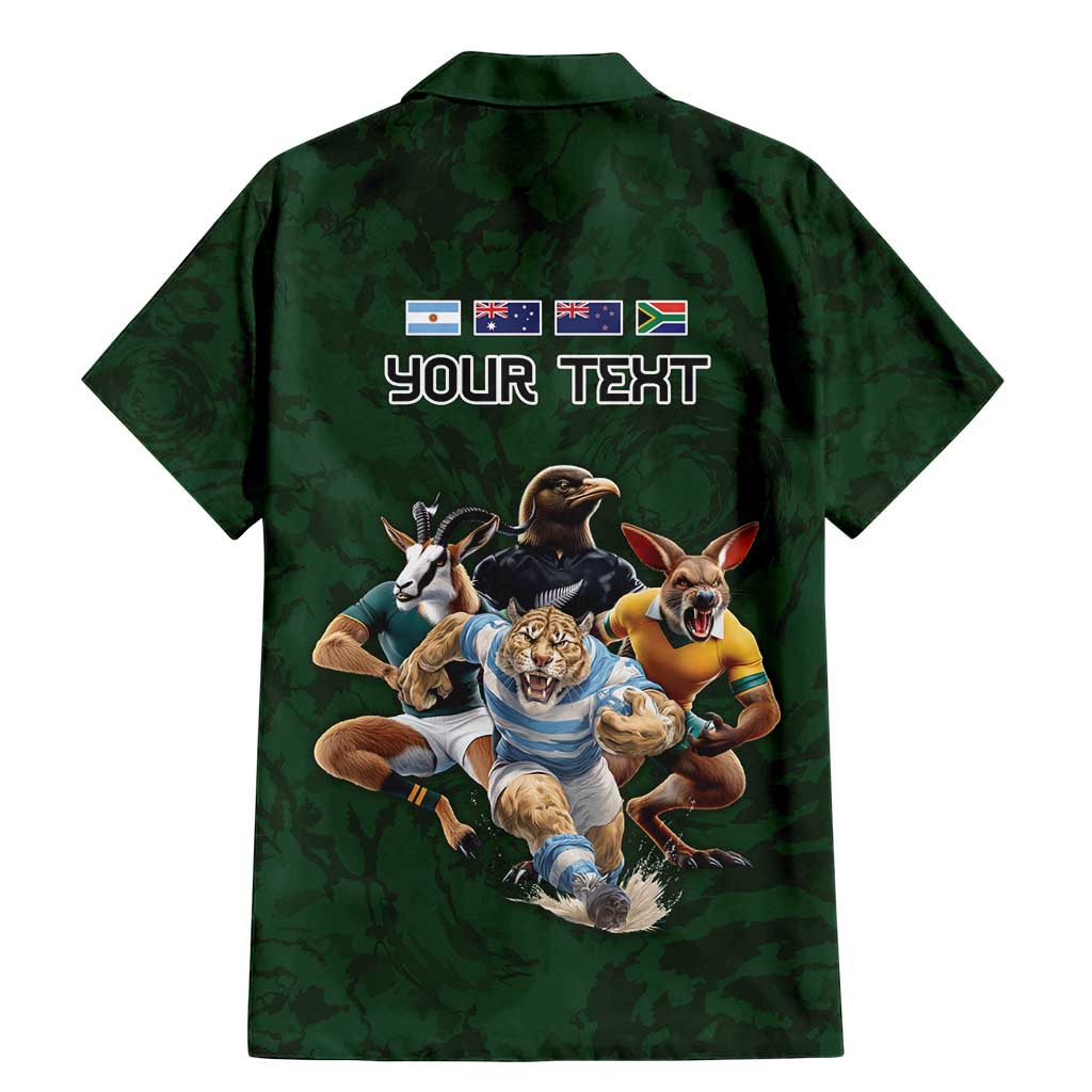 Custom Rugby Southern Hemisphere Family Matching Mermaid Dress and Hawaiian Shirt Argentina AUNZ South Africa Mascot Green - Polynesian Pride