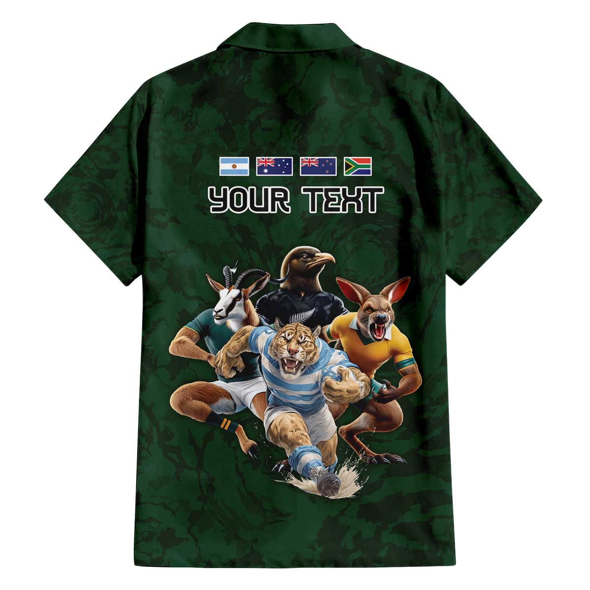 Custom Rugby Southern Hemisphere Family Matching Off The Shoulder Long Sleeve Dress and Hawaiian Shirt Argentina AUNZ South Africa Mascot Green - Polynesian Pride