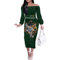 Custom Rugby Southern Hemisphere Family Matching Off The Shoulder Long Sleeve Dress and Hawaiian Shirt Argentina AUNZ South Africa Mascot Green - Polynesian Pride
