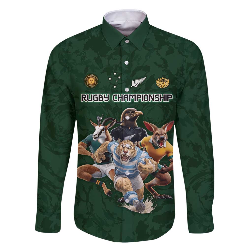 Custom Rugby Southern Hemisphere Family Matching Puletasi and Hawaiian Shirt Argentina AUNZ South Africa Mascot Green - Polynesian Pride