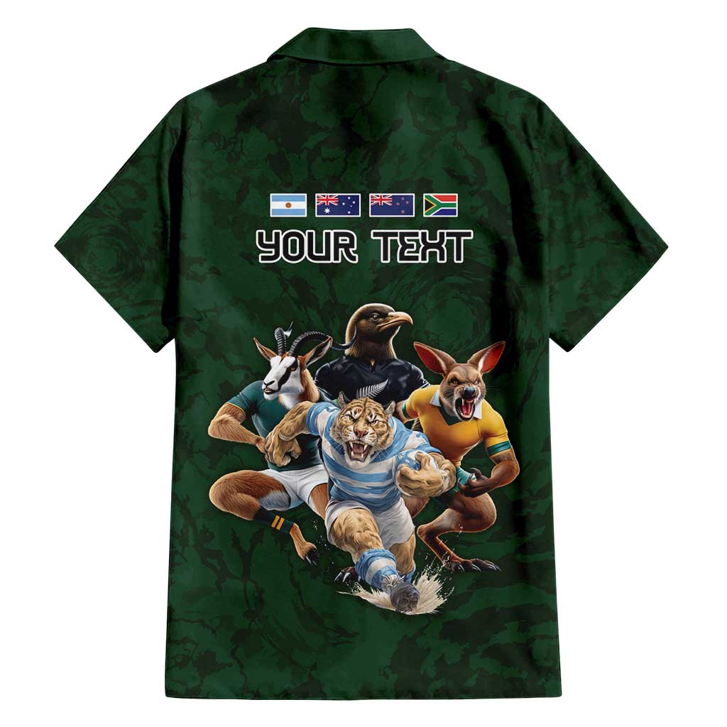 Custom Rugby Southern Hemisphere Family Matching Summer Maxi Dress and Hawaiian Shirt Argentina AUNZ South Africa Mascot Green - Polynesian Pride