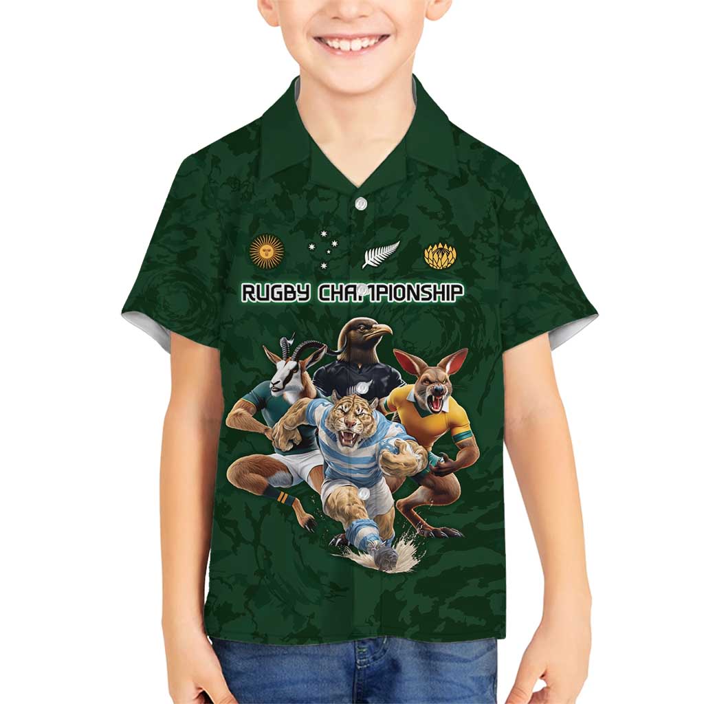 Custom Rugby Southern Hemisphere Family Matching Summer Maxi Dress and Hawaiian Shirt Argentina AUNZ South Africa Mascot Green - Polynesian Pride