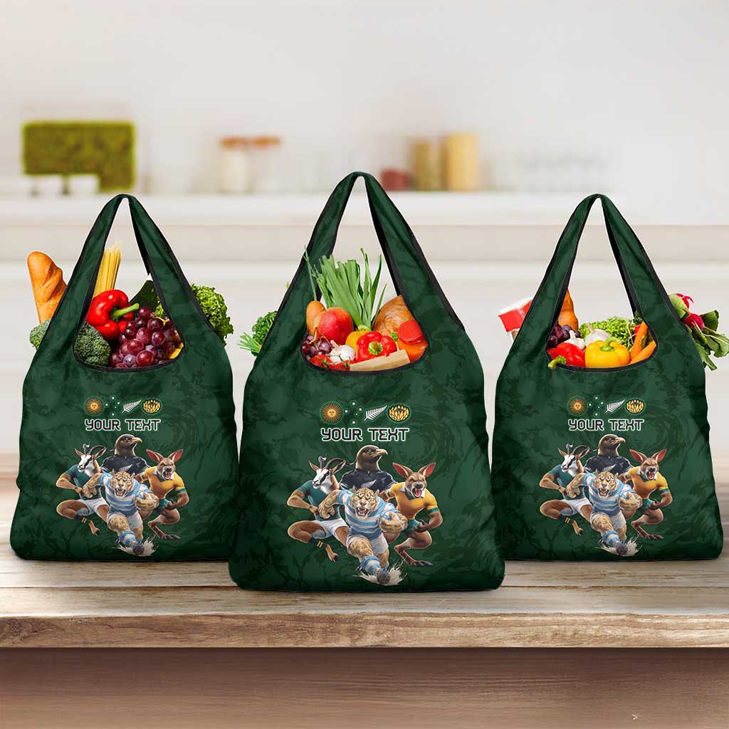 Custom Rugby Southern Hemisphere Grocery Bag Argentina AUNZ South Africa Mascot Green LT9 3-pack One Size Green - Polynesian Pride