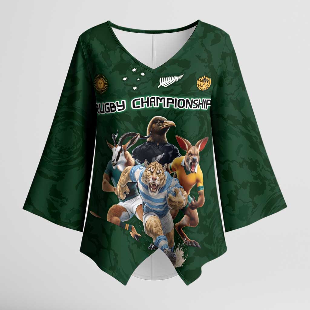 Custom Rugby Southern Hemisphere Kimono Sleeve Blouse Argentina AUNZ South Africa Mascot Green - Polynesian Pride