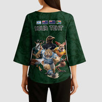Custom Rugby Southern Hemisphere Kimono Sleeve Blouse Argentina AUNZ South Africa Mascot Green - Polynesian Pride