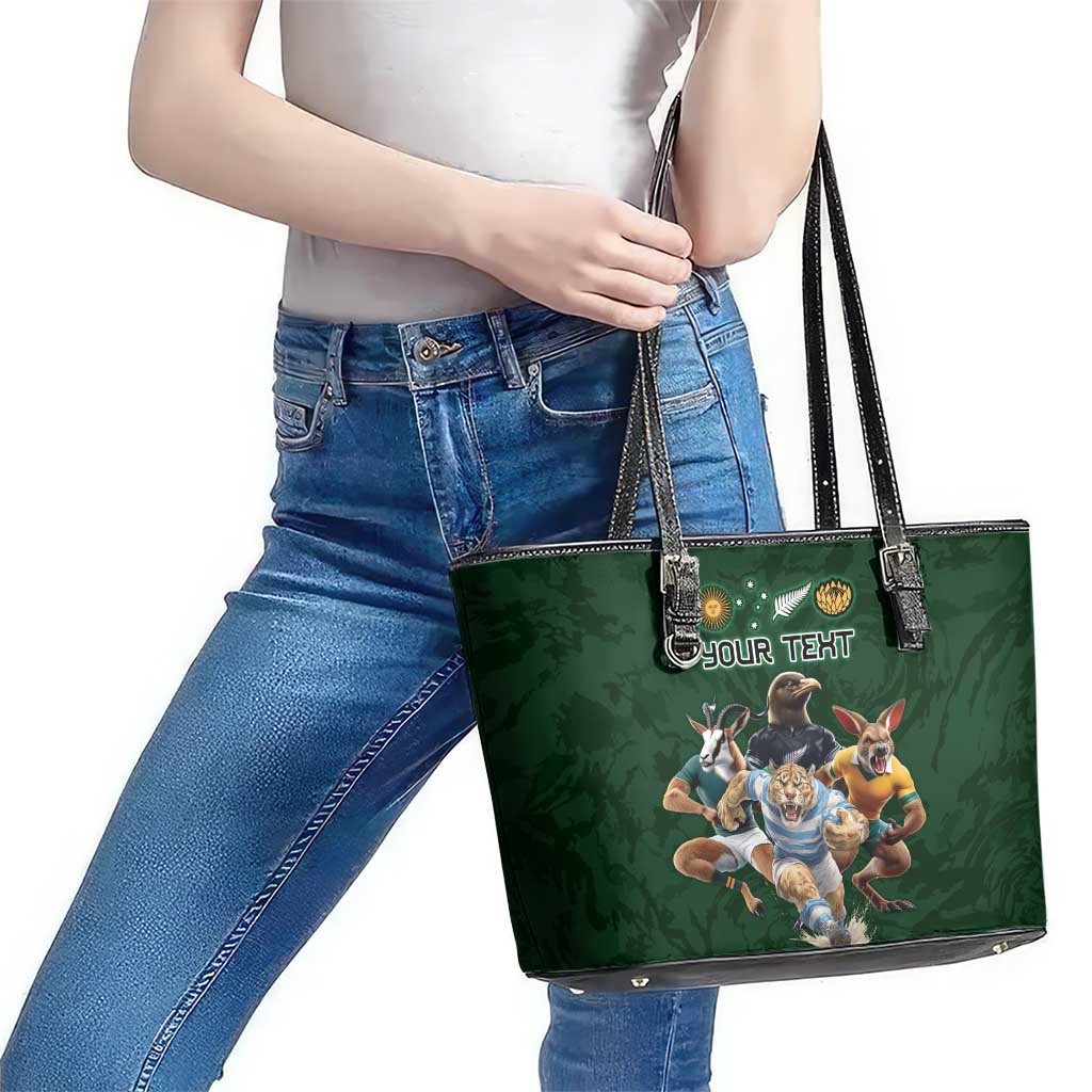 Custom Rugby Southern Hemisphere Leather Tote Bag Argentina AUNZ South Africa Mascot Green - Polynesian Pride