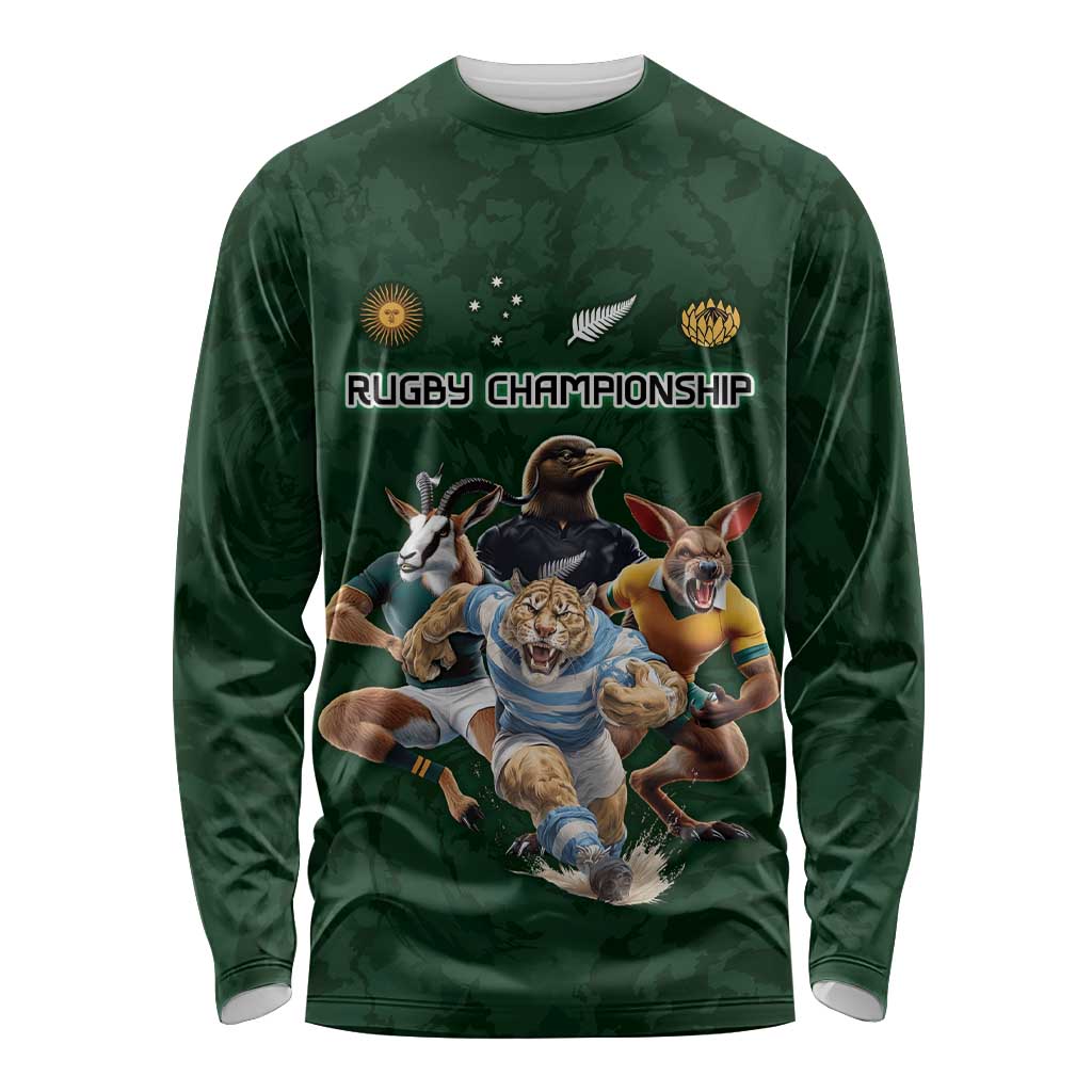 Custom Rugby Southern Hemisphere Long Sleeve Shirt Argentina AUNZ South Africa Mascot Green - Polynesian Pride