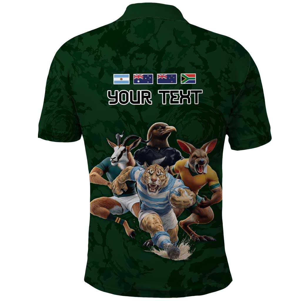 Custom Rugby Southern Hemisphere Polo Shirt Argentina AUNZ South Africa Mascot Green - Polynesian Pride