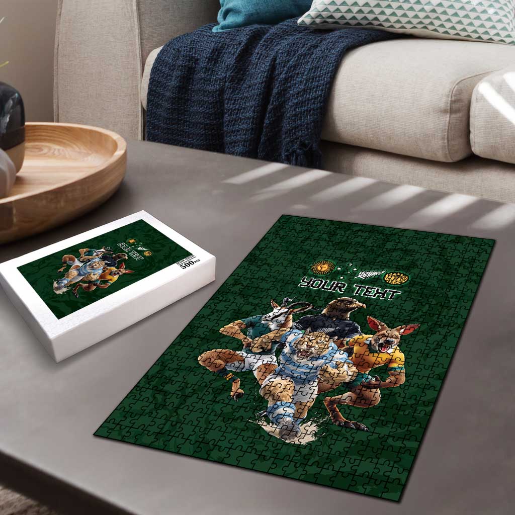 Custom Rugby Southern Hemisphere Puzzle Argentina AUNZ South Africa Mascot Green - Polynesian Pride