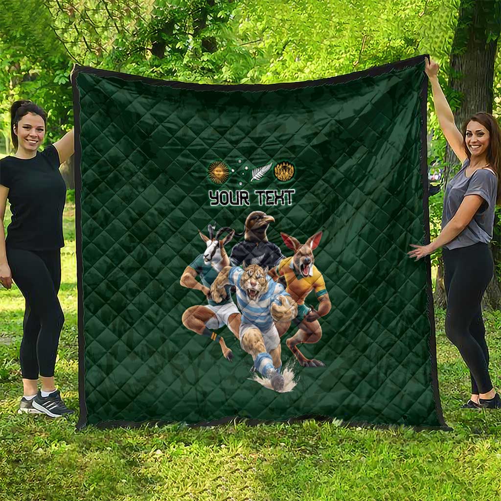 Custom Rugby Southern Hemisphere Quilt Argentina AUNZ South Africa Mascot Green - Polynesian Pride