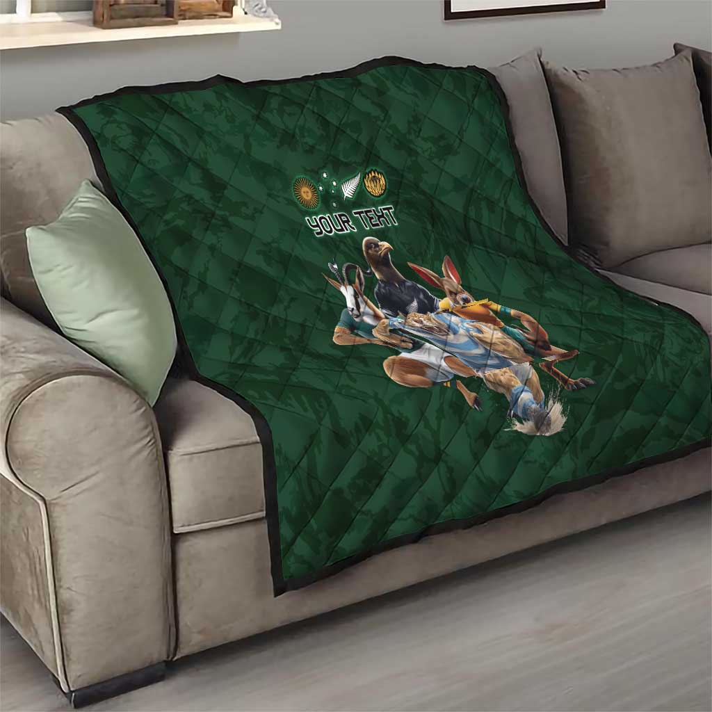 Custom Rugby Southern Hemisphere Quilt Argentina AUNZ South Africa Mascot Green - Polynesian Pride