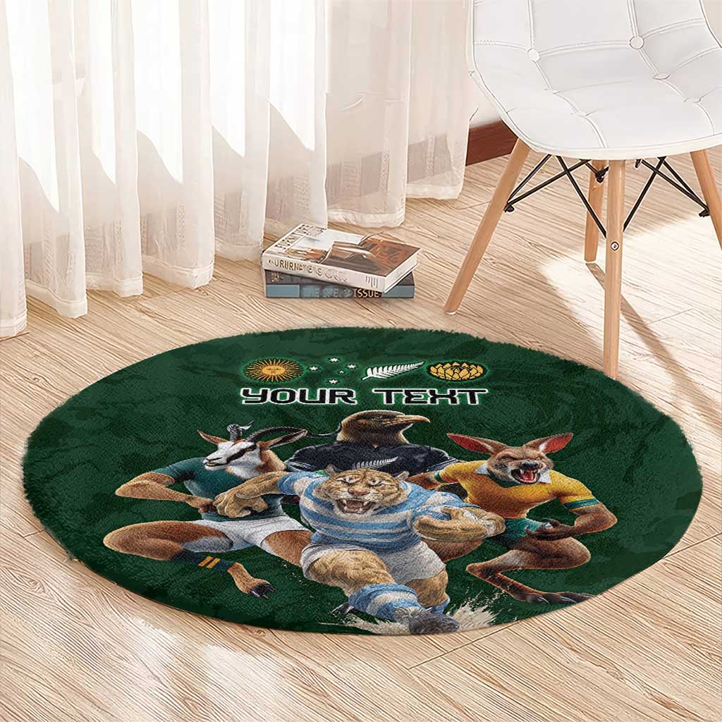 Custom Rugby Southern Hemisphere Round Carpet Argentina AUNZ South Africa Mascot Green - Polynesian Pride