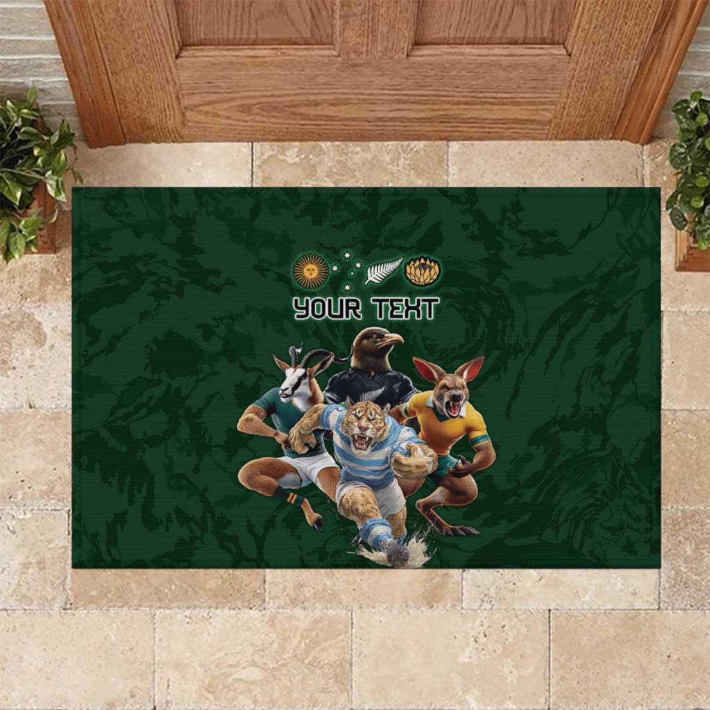 Custom Rugby Southern Hemisphere Rubber Doormat Argentina AUNZ South Africa Mascot Green - Polynesian Pride
