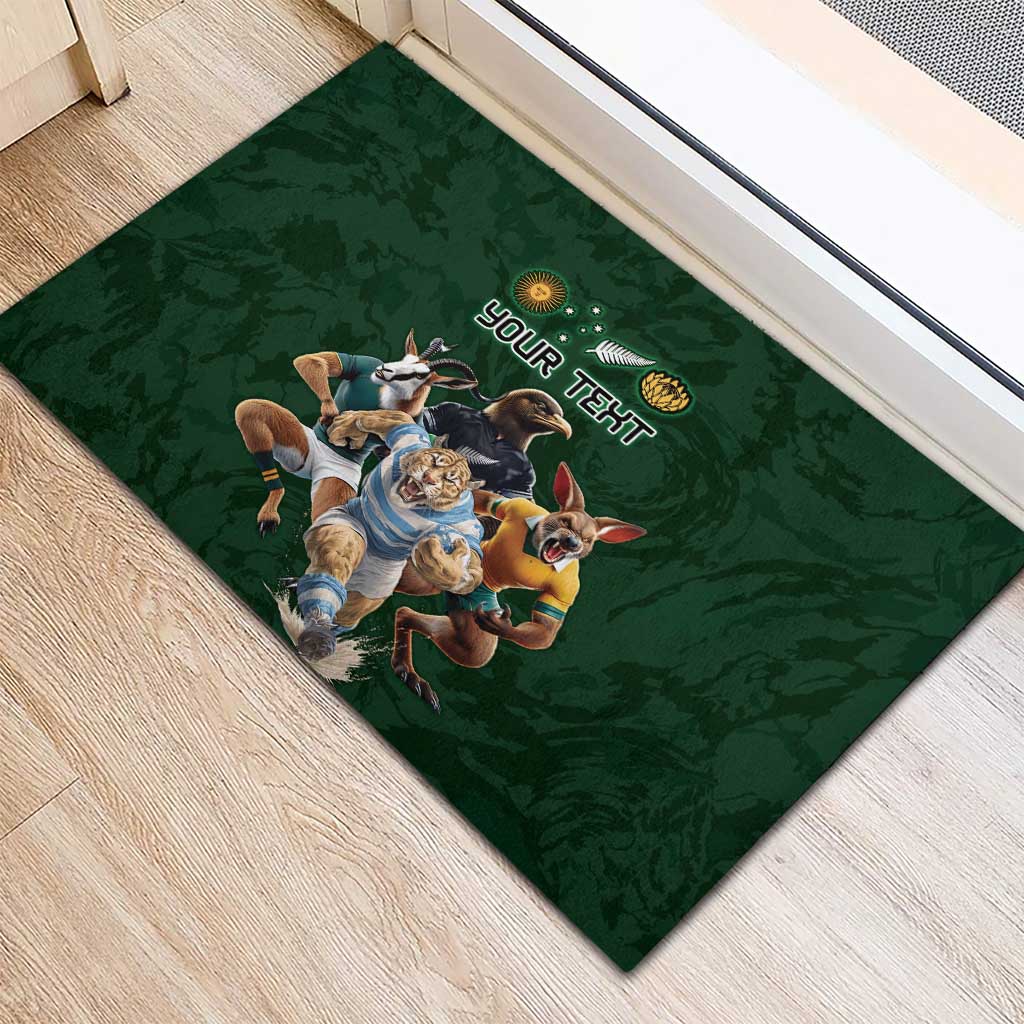 Custom Rugby Southern Hemisphere Rubber Doormat Argentina AUNZ South Africa Mascot Green - Polynesian Pride
