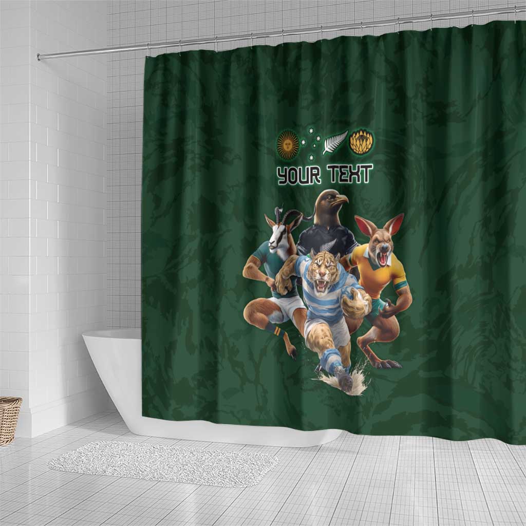 Custom Rugby Southern Hemisphere Shower Curtain Argentina AUNZ South Africa Mascot Green - Polynesian Pride