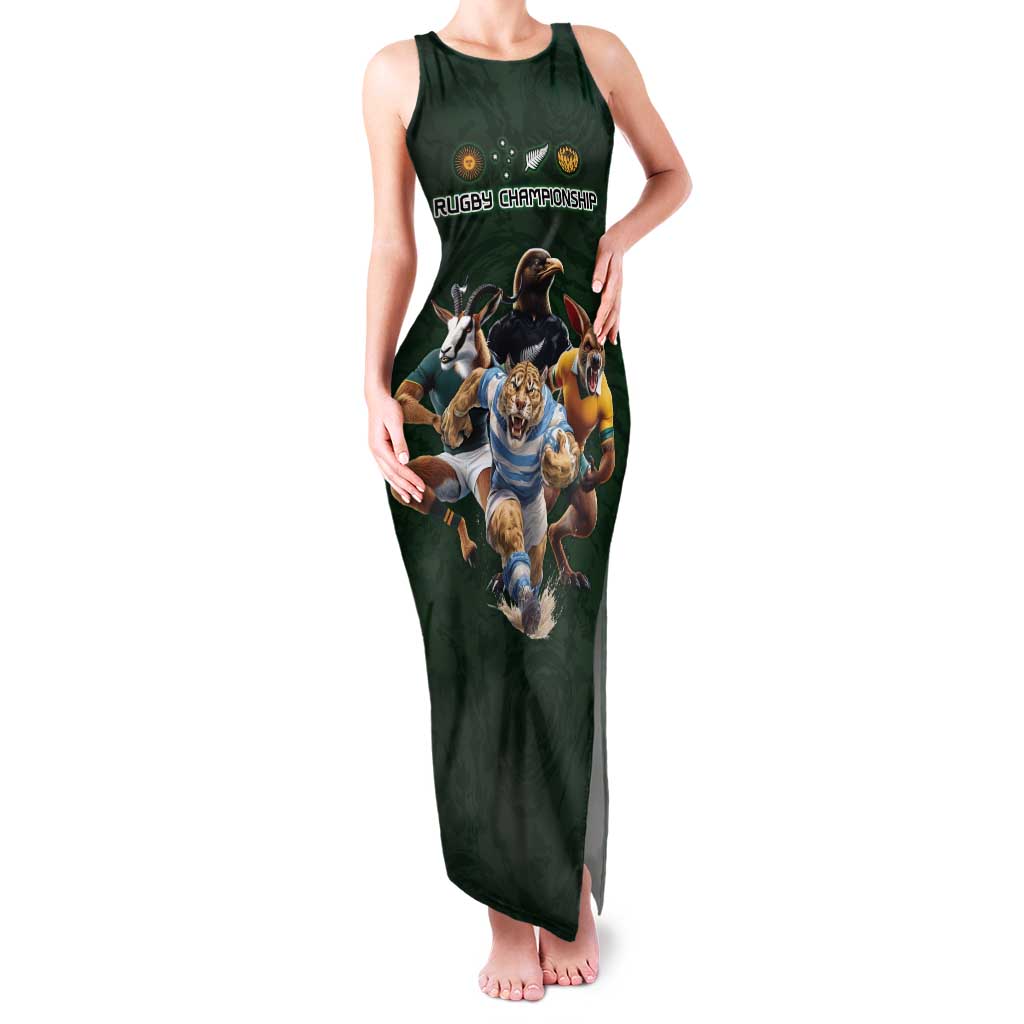 Custom Rugby Southern Hemisphere Tank Maxi Dress Argentina AUNZ South Africa Mascot Green - Polynesian Pride
