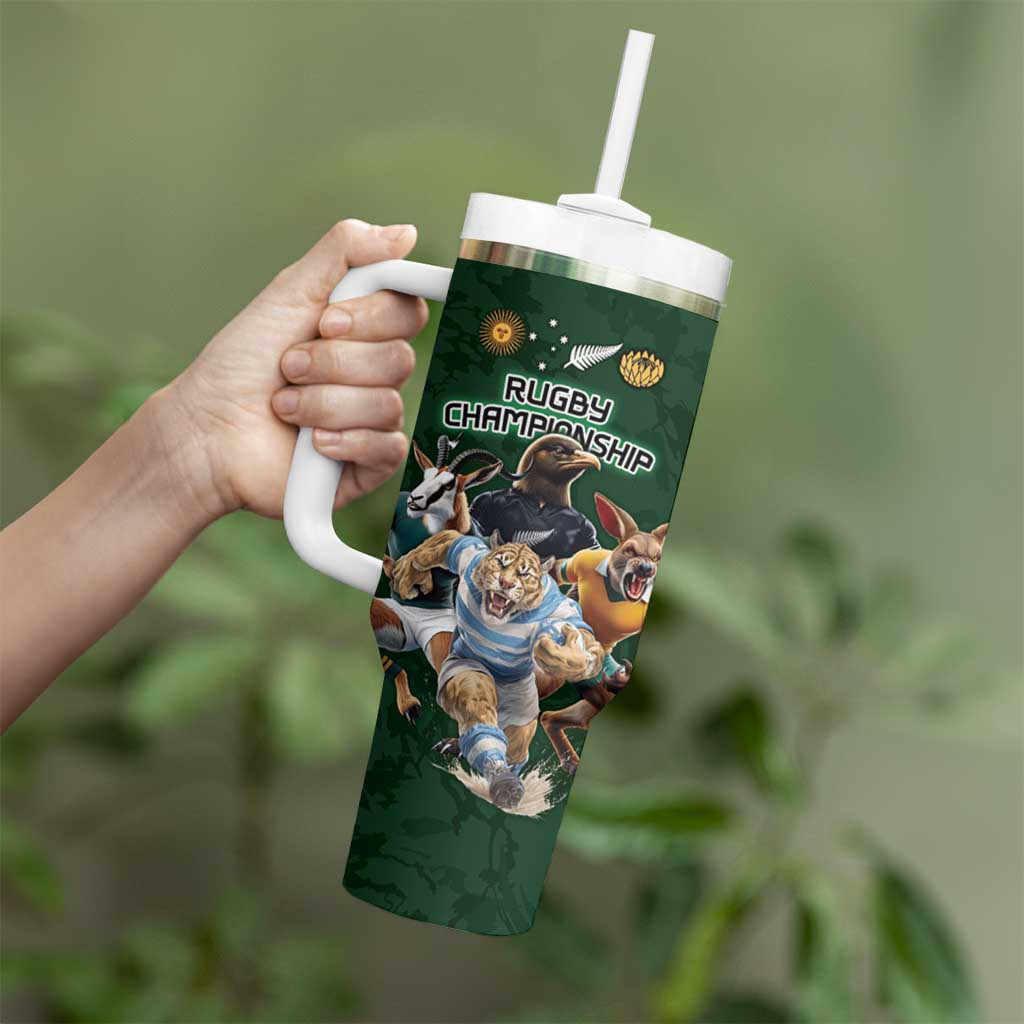 Custom Rugby Southern Hemisphere Tumbler With Handle Argentina AUNZ South Africa Mascot Green LT9 - Polynesian Pride
