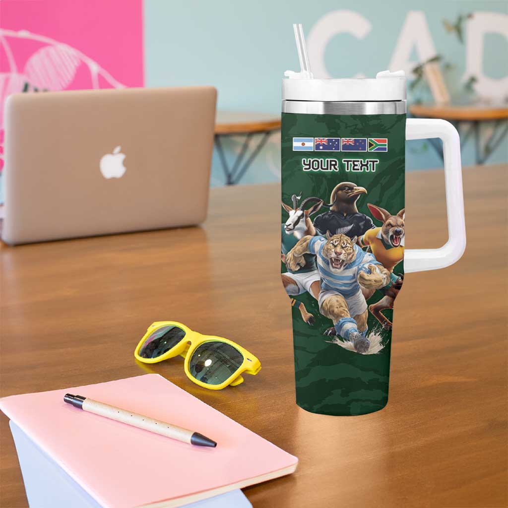 Custom Rugby Southern Hemisphere Tumbler With Handle Argentina AUNZ South Africa Mascot Green LT9 - Polynesian Pride
