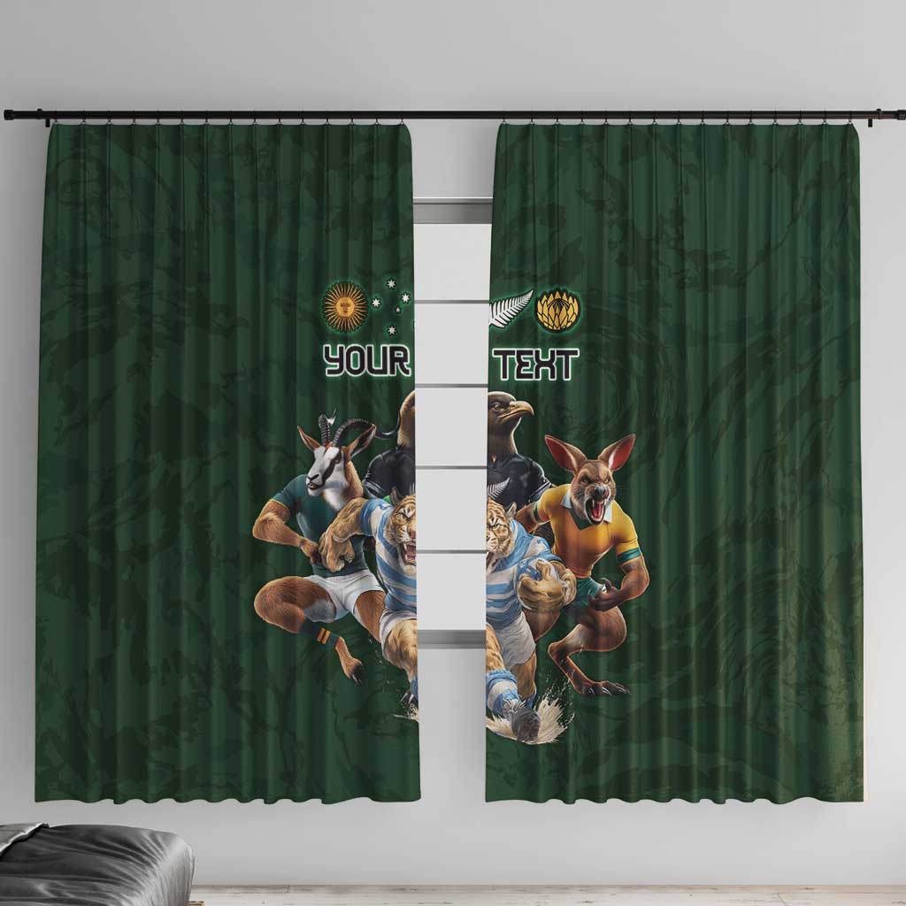 Custom Rugby Southern Hemisphere Window Curtain Argentina AUNZ South Africa Mascot Green LT9 With Hooks Green - Polynesian Pride