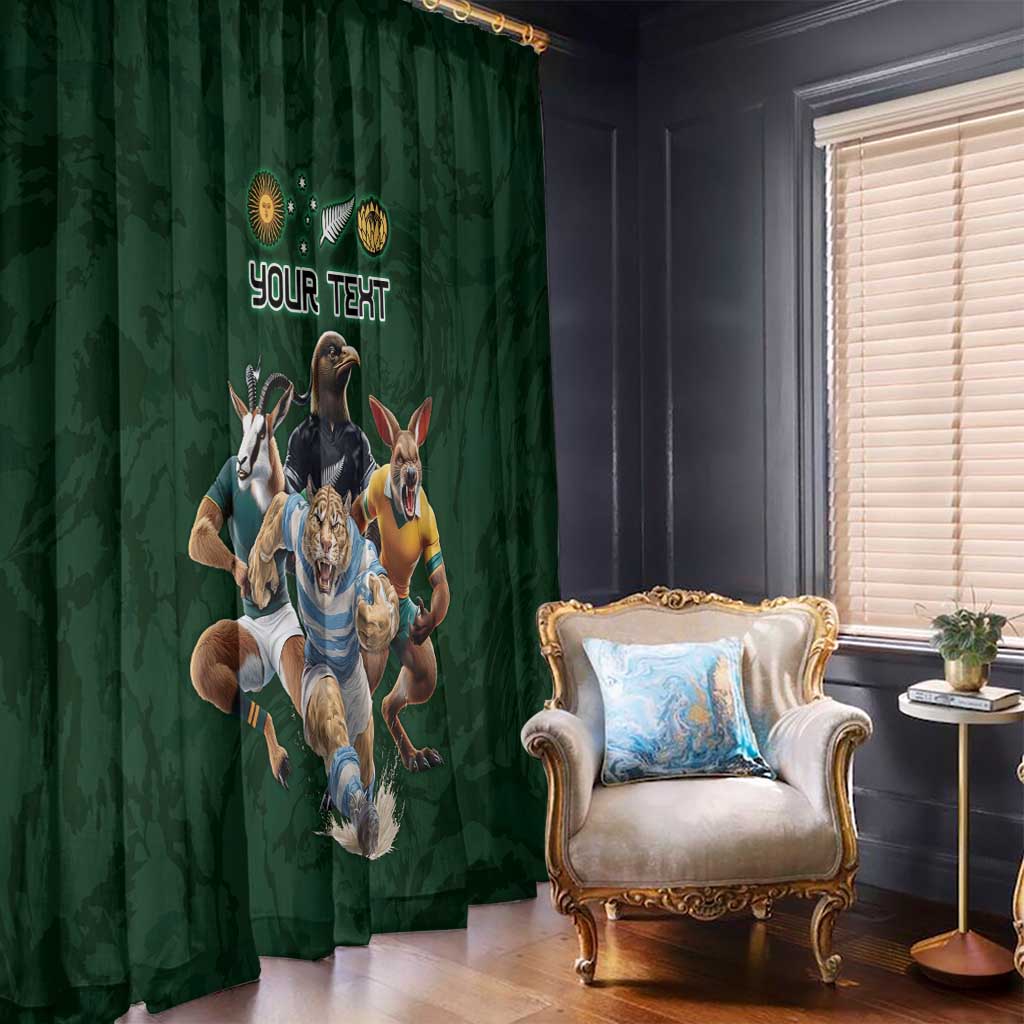 Custom Rugby Southern Hemisphere Window Curtain Argentina AUNZ South Africa Mascot Green LT9 - Polynesian Pride