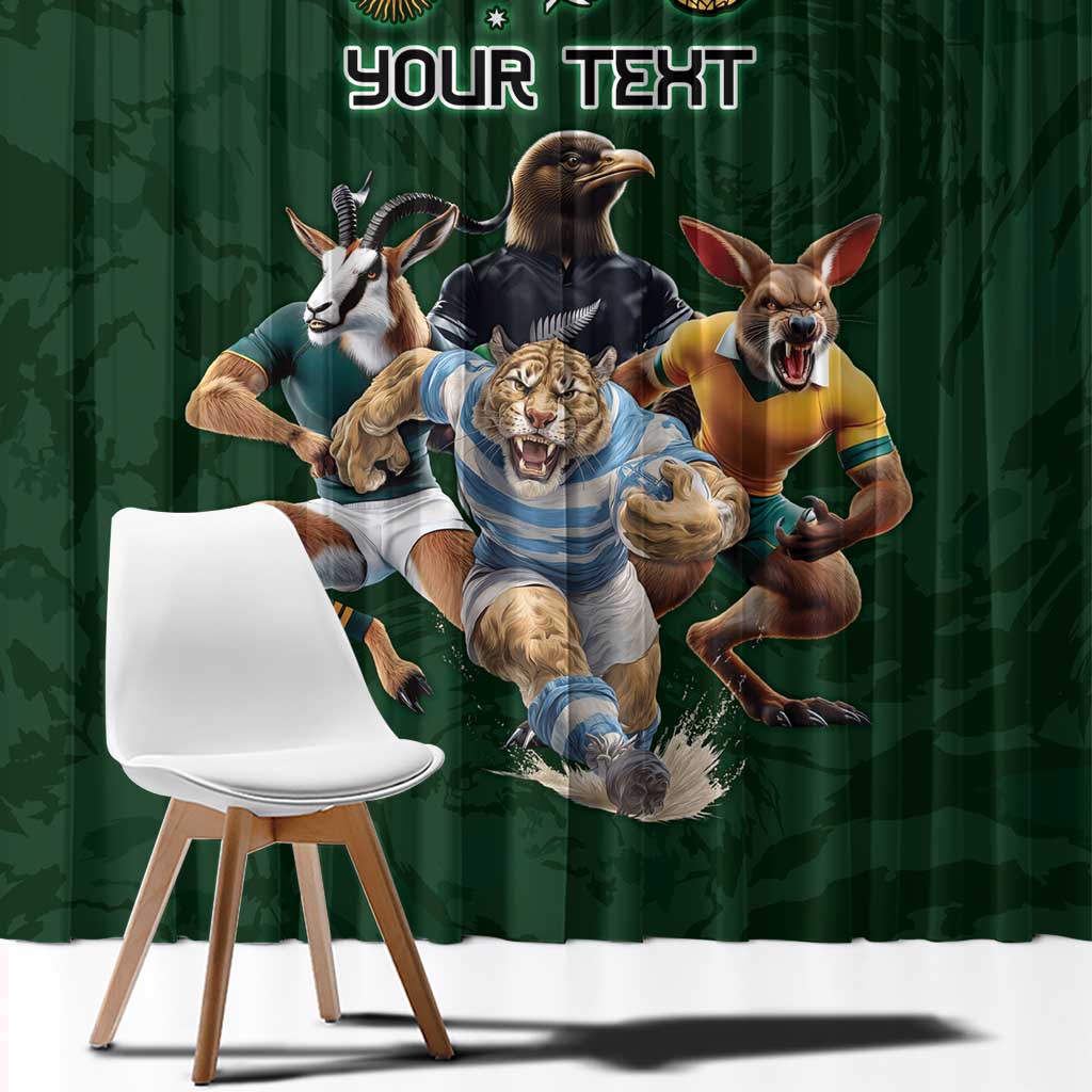 Custom Rugby Southern Hemisphere Window Curtain Argentina AUNZ South Africa Mascot Green LT9 - Polynesian Pride